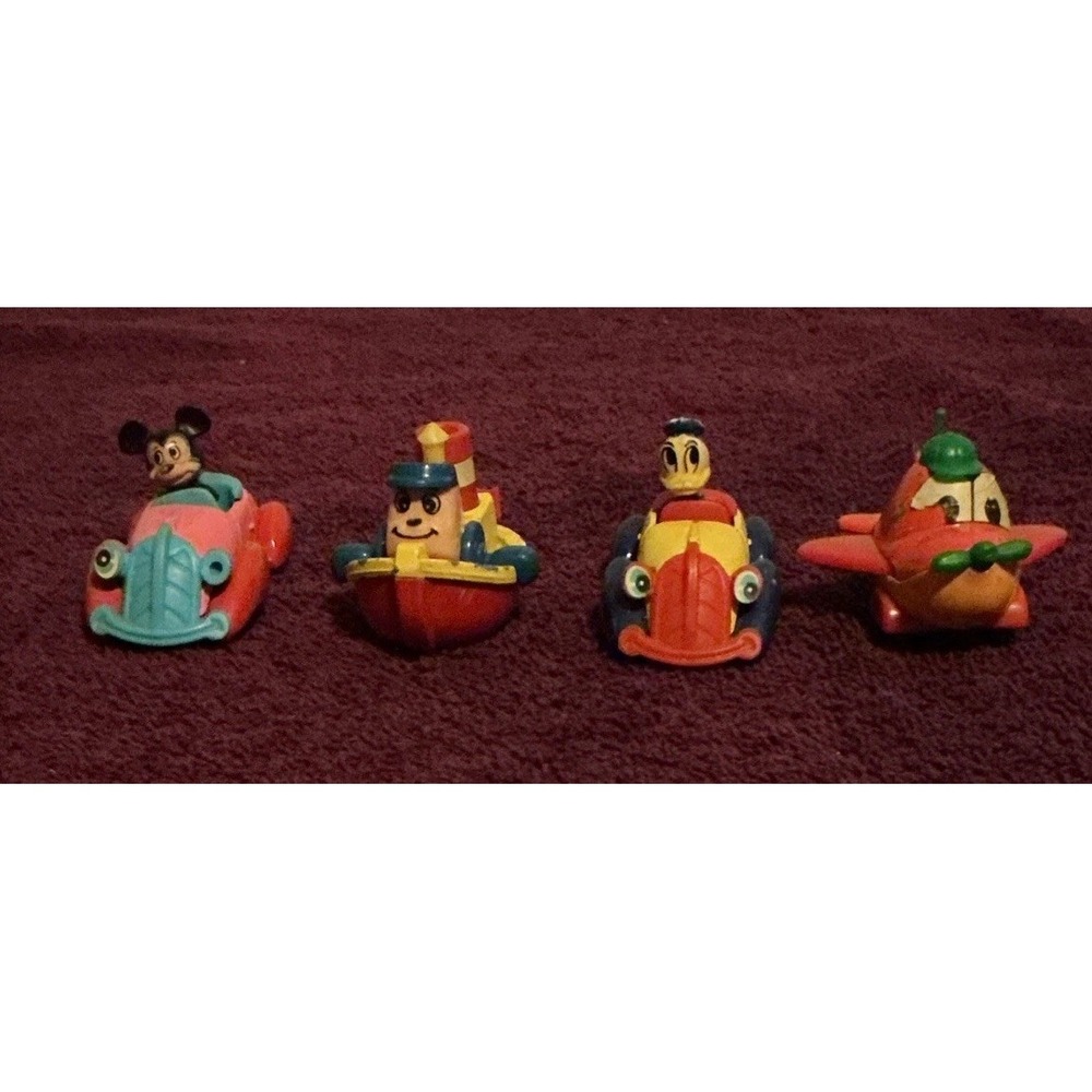 Lot Of 4 1970s Walt Disney Production Tomica Die Cast Cars, Boat & Airplane